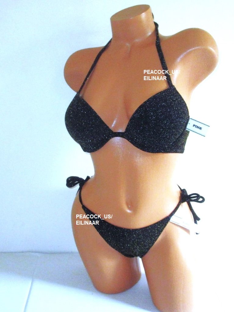 38d/L Victoria Secret Pink Swim Super Push-Up Bikini Set +2 Cup Shimmer 38d 40c